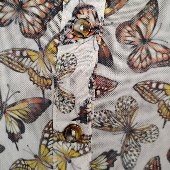 Stradivarius Semi Sheer Button Down Shirt Small Butterfly Print Long Sleeve - Picture 7 of 7